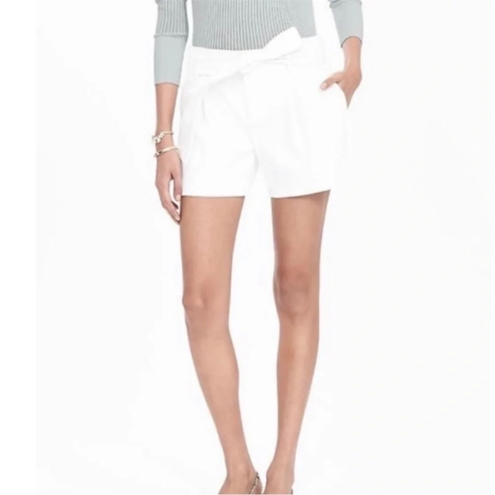 J CREW Cotton High Waisted Tie Waist Shorts Side Zip White 14